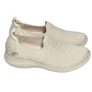Skechers Ultra Flex Womens Size 7.5 Slip-on Walking Sneakers Beige Gold Leopard